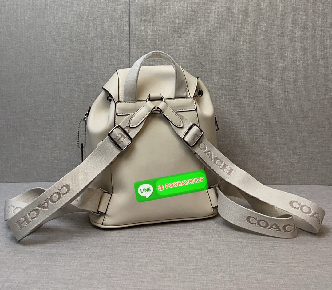 COACH PACE BACKPACK COACH CR100 | Refined calf leather | Inside zip and multifunction pockets | Drawstring and speedclip closures, fabric lining | Handle with 3" drop | Outside zip pocket | Outside zip access to interior |