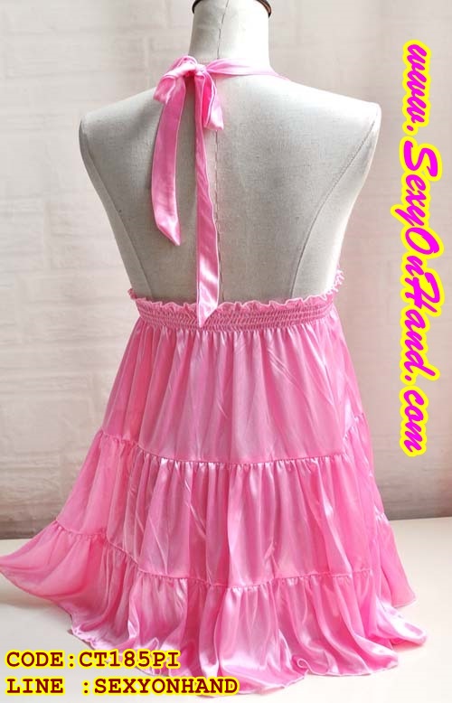 ชุดนอนเซ็กซี่ ชุดนอนซาติน คล้องคอ สีชมพู แต่งลูกไม้ เนื้อผ้านุ่มลื่น เกรดพรีเมี่ยม +G-string งานหรู สินค้าหลุดโรงงานคะ