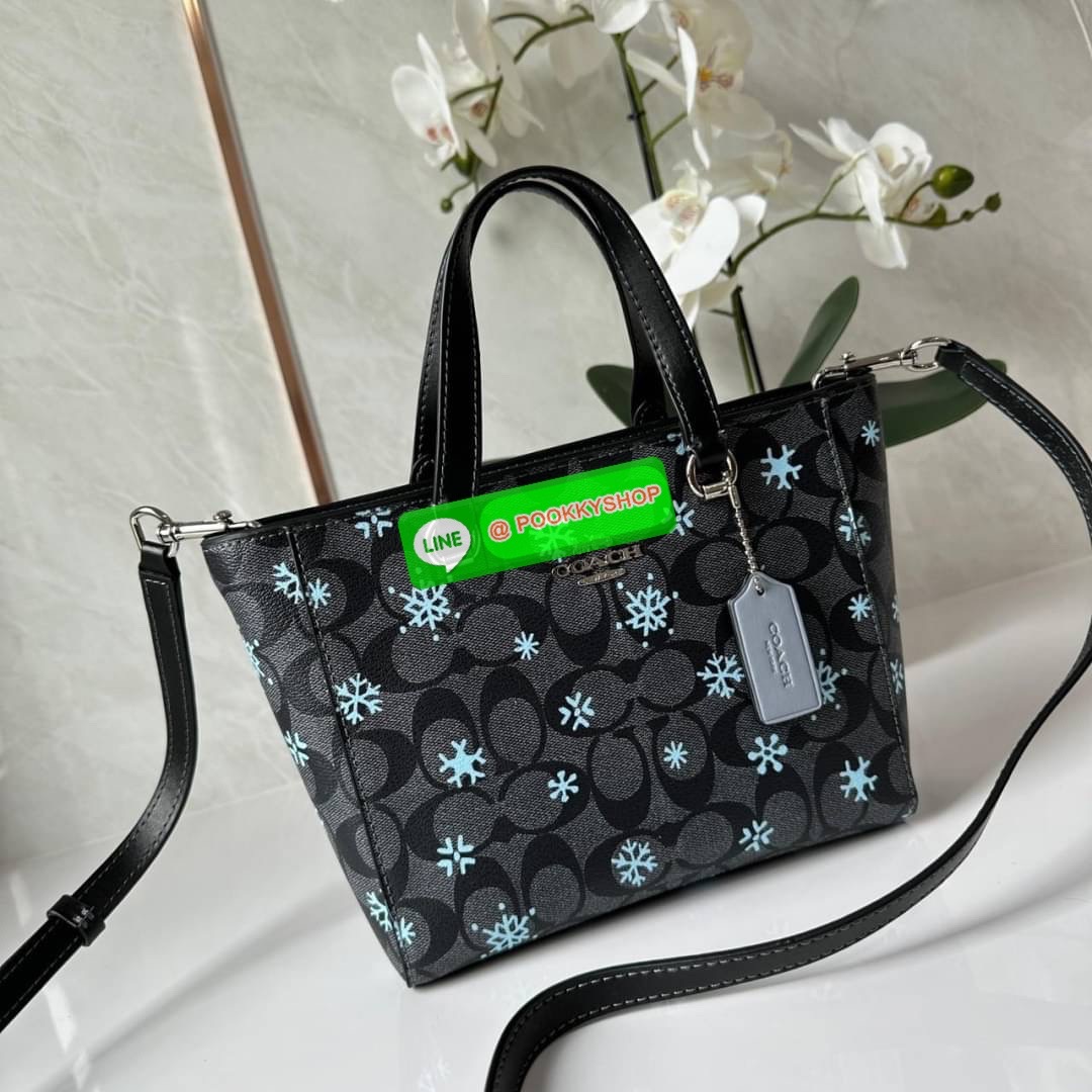 Coach Alice Satchel In Signature Canvas With Snowflake Print (CF378) 👜คอลเลคชั่นใหม่ต้อนรับเทศกาลที่ใกล้ถึงนี้ ลวดลายหิมะ ดีไซต์สวย เรียบหรู สะพายได้ทุกโอกาส วัสดุหนังแคสวาน หูจับและสายหนังแท้ เปิดปิดด้วยซิป ภายในกระเป๋าช่องโล่ง ใส่ของได้เยอะ มีช่
