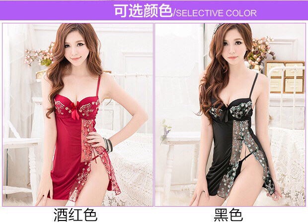 ชุดนอนเซ็กซี่ สายเดี่ยว สีดำ แต่งแหวกข้าง แถบลูกไม้ปักสุดเก๋ +G-string