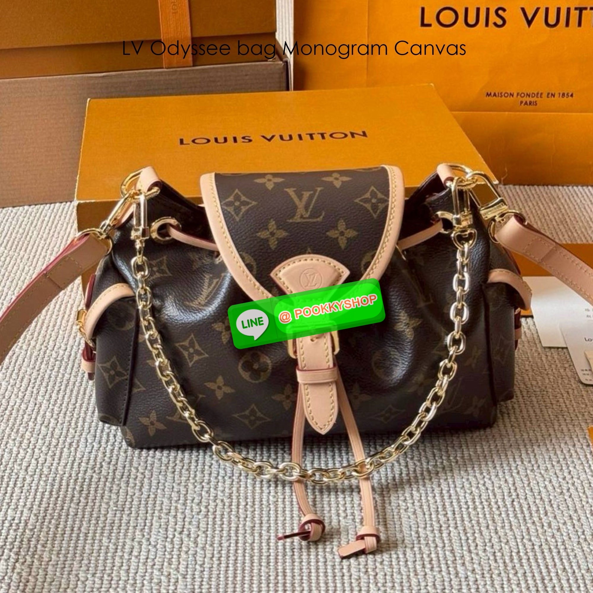 LV Odyssee bag Monogram Canvas กระเป๋าสะพายดีไซน์ใหม่งานหนังแคนวาสแท้ คอลเลกชันประจำฤดูกาล Pre-Fall 2025 ออกแบบมาเพื่อเชิดชูมรดกล้ำค่าที่สืบทอดจากรุ่นสู่รุ่น ดีไซน์ทันสมัยใช้งานได้ทุกวัน Monogram แคนวาสเป็นเอกลักษณ์ ยกระดับด้วยตัวล็อกสีทองและสายโซ่ตกแต่งแ