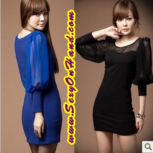 เดรสแฟชั่น ชุดออกงาน ชุดสาวออฟฟิศ เดรสออกงานกลางคืน สีดำ เซ็กซี่ แขนพองแต่งผ้าชีฟอง ปลายจั๊ม ตัวชุดผ้าโทเลย์ เกรด AAA แบบสวยเหมือนในรูปเลยคะ/ ไซส์ M