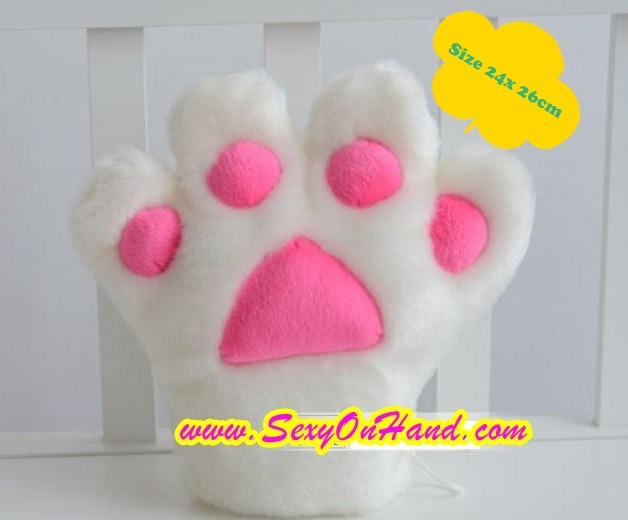 ถุงมือ แมวเหมียว สีขาว ถุงมือคอสเพลย์ ถุงมือแมว ใส่ได้ทั้งเด็กและผู้ใหญ่ Size 22x26cm