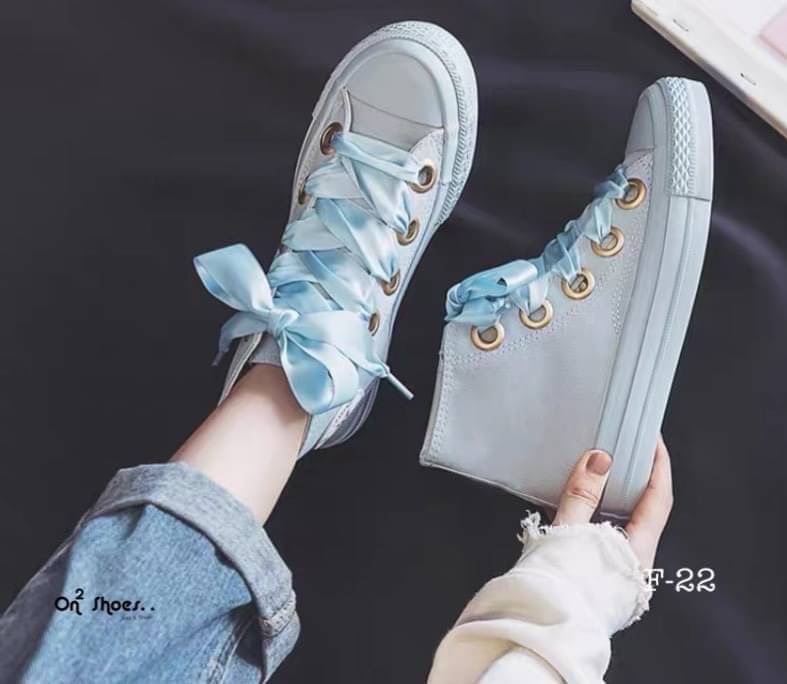รองเท้าผ้าใบหุ้มข้อสไตล์แบรนด์ สายผูกโบว์ งานน่ารักเกาหลีมากกก มี 3 สี