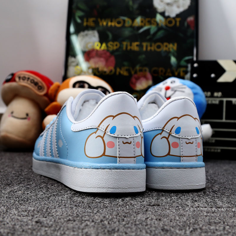 รองเท้าผ้าใบหนังหุ้มข้อ สกรีนลายน่ารัก พื้นนิ่ม ใส่สบาย