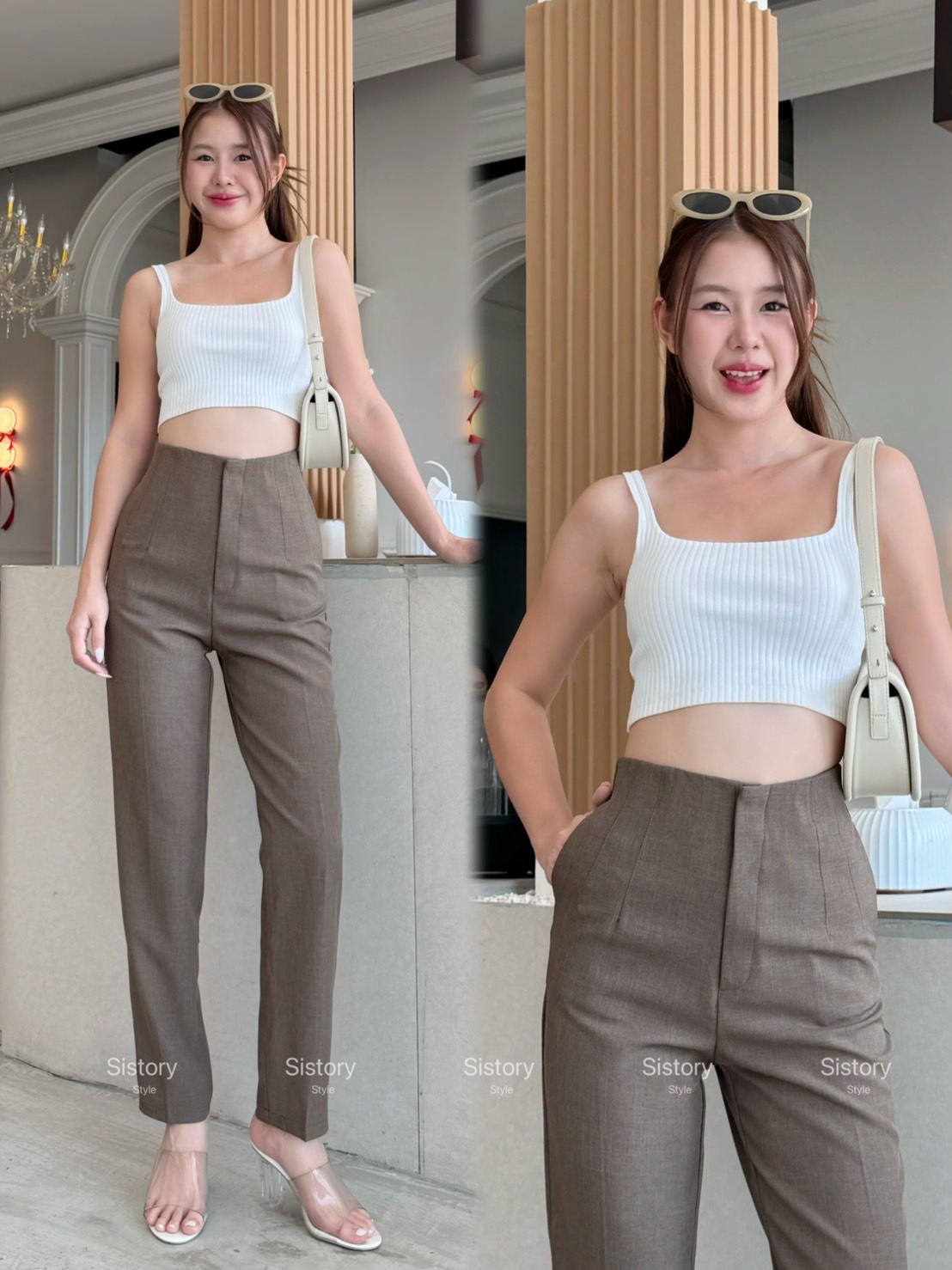 กางเกงแฟชั่น อาบิเกลงผ้าสโนว์กางเกงทรงบอย