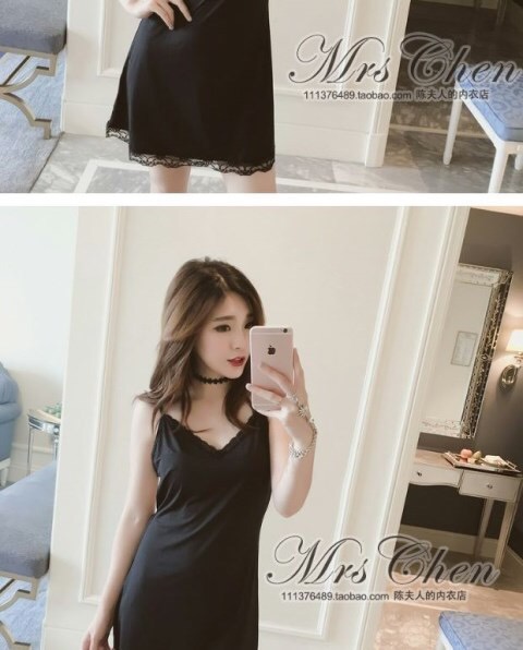 ชุดนอนเซ็กซี่ ชุดนอนสายเดี่ยว สีดำ แต่งสายลูกไม้ปักด้านหลัง สวยเปรี้ยว เนื้อผ้ายืด เกรดพรีเมี่ยม นุ่มลื่น เย็นสบาย +G-string