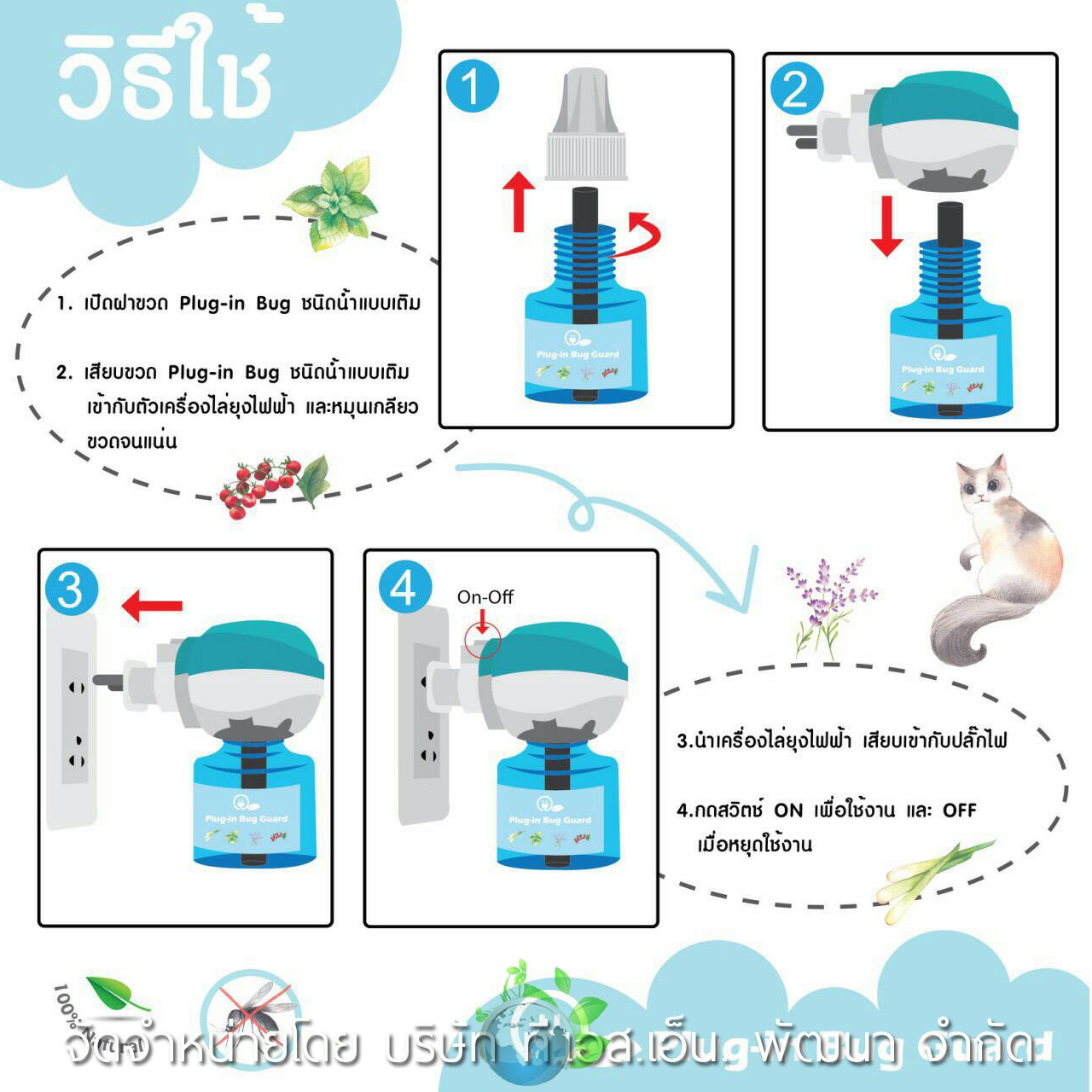 ผลิตภัณฑ์ Plug-in Bug Guard เครื่องไล่ยุงชนิดน้ำจากธรรมชาติ 100 % ตัวช่วยไล่ยุงปราศจากสารเคมี รับรองว่าปลอดภัยกับเจ้าตัวน้อยของคุณแม่และทุกคนในครอบครัว ผ่านการทดสอบและรับรองตามมาตรฐาน อย. วอส.66/2559