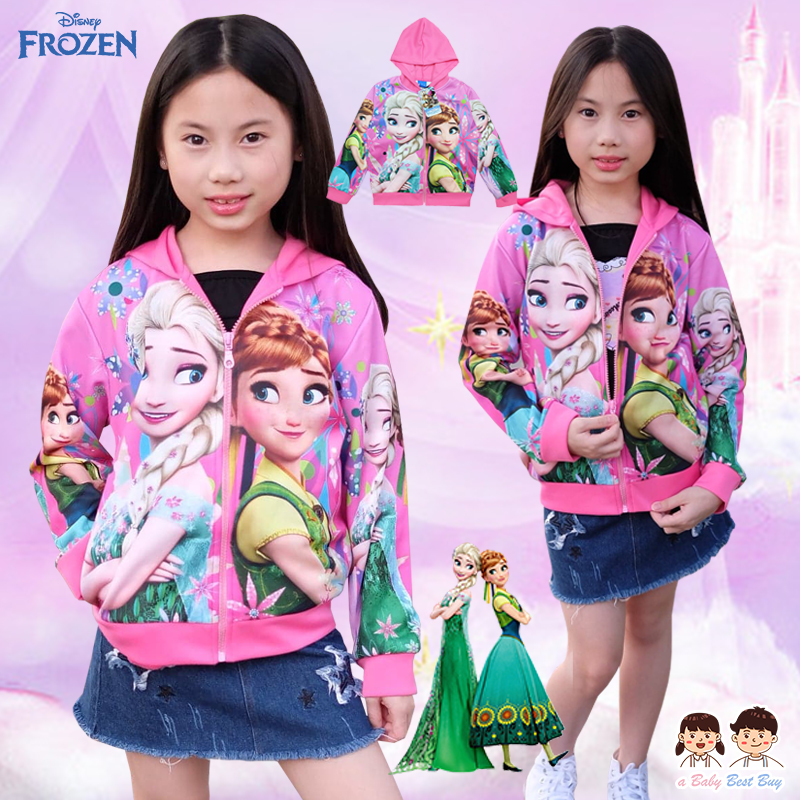 ( Size เด็ก 4-6-8-10 ปี ) Jacket Disney Frozen for Girl เสื้อแจ็คเก็ต เสื้อกันหนาว เด็กผู้หญิง สีชมพู รูดซิป มีหมวก(ฮู้ด)ใส่คลุมกันหนาว กันแดด ใส่สบาย ดิสนีย์แท้ ลิขสิทธิ์แท้