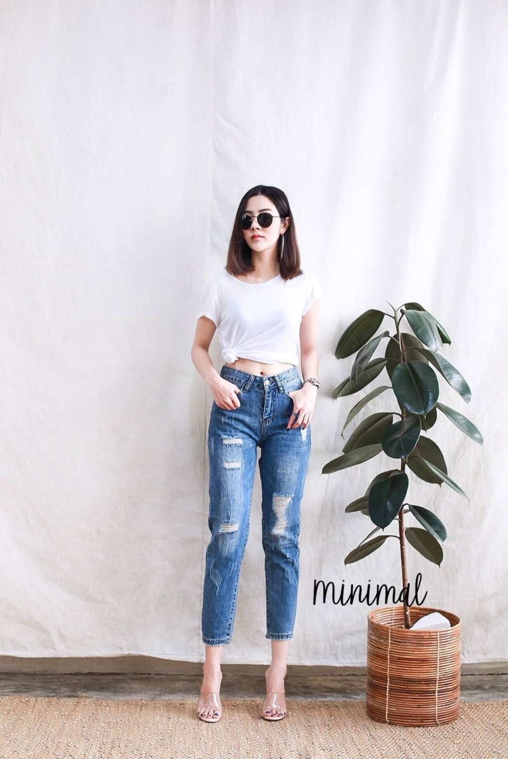 กางเกงแฟชั่น กางเกงยีนส์บอยเฟรนทรงขาเต่อ สียีนส์ฟอกเฟด แต่งขาดเซอร์สวยมาก