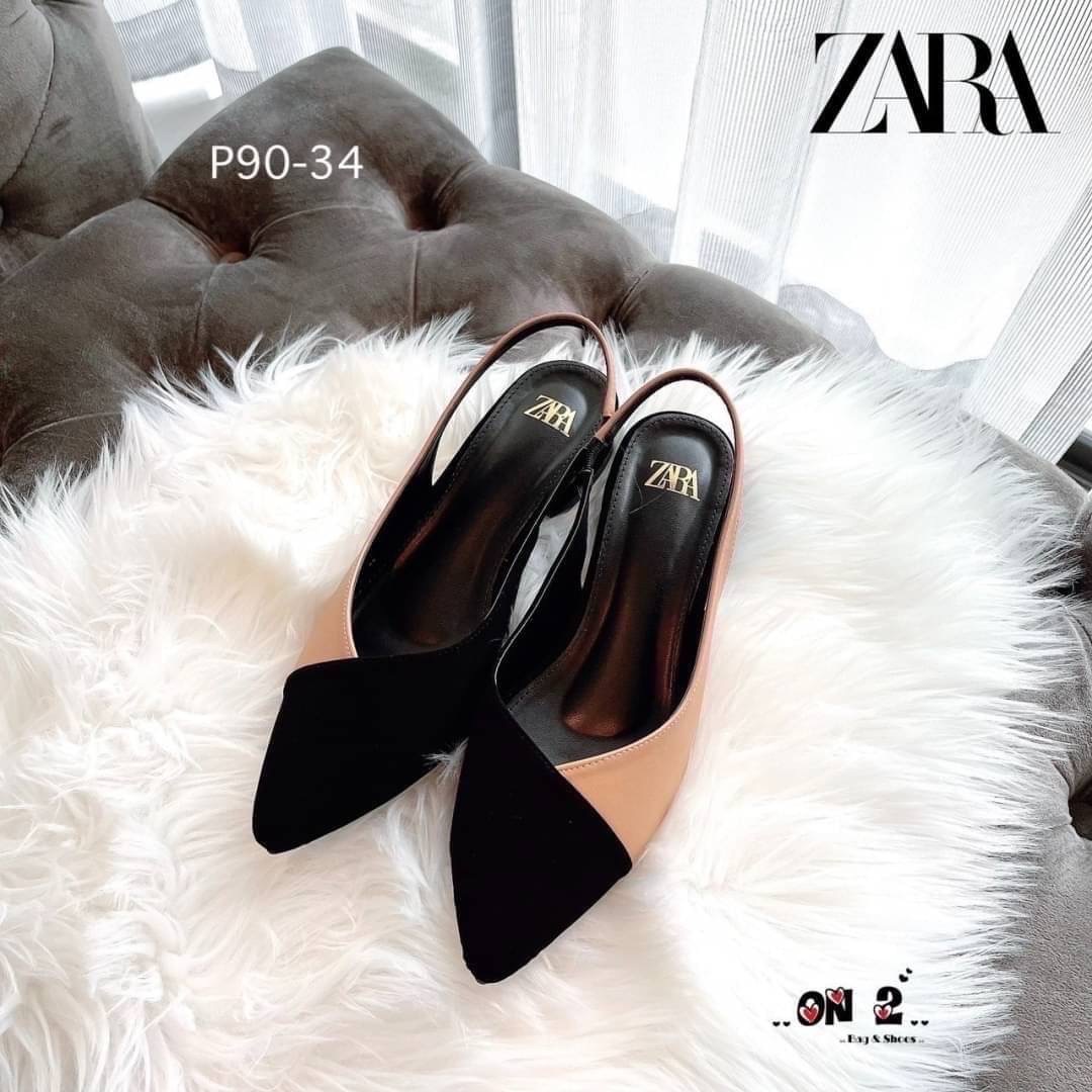 ZARA รองเท้าคัชชูหัวแหลมเปิดหลังสวมข้อเท้างานZARA ด้านหลังแบบยืดได้ สีสวยคลาสสิค ดำ-ขาว ดำ-ครีม ใส่แมทซ์กับชุดได้เยอะค่ะ