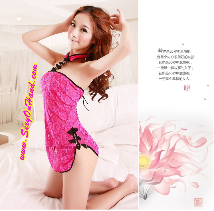 ชุดเซ็กซี่ ชุดซีทรู ลูกไม้ เกาะอกสีชมพูสด แต่งกระดุมจีน สไตล์กี่เพ้า สาวหมวยอินเตอร์ เนื้อผ้าลูกไม้นุ่ม เกรดเอ ใส่สบาย +G string เข้าชุดคะ
