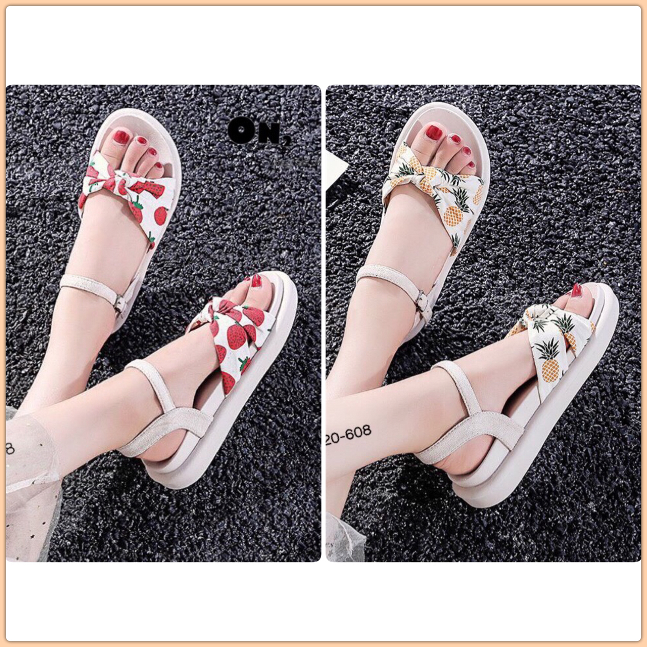 Korea style แบบใหม่รับซัมเมอร์จ้า รัดส้นลายผลไม้น่ารักมากคะ ผ้าแคนวาส งานสวยมากจริงๆ พื้นนิ่มเบาสบาย ใส่ได้ทุกวันคะ