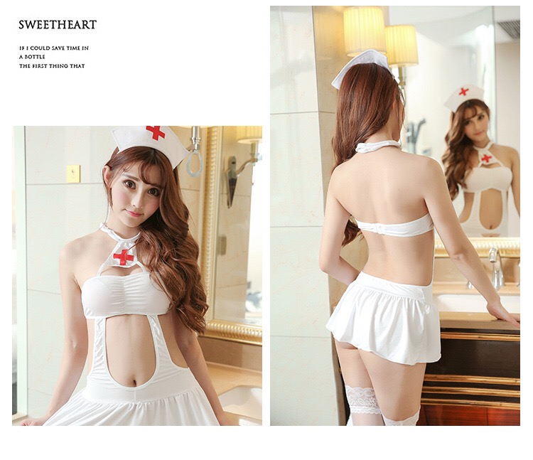 ชุดเดรสขาว นางพยาบาลสีขาว แต่งเว้า สวยเปรี้ยวเซ็กซี่มากๆคะ