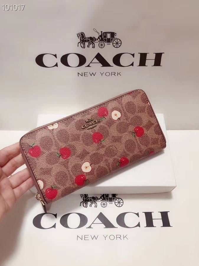 Coach Accordion Zip Wallet In Signature Canvas With Scattered Apple Print
