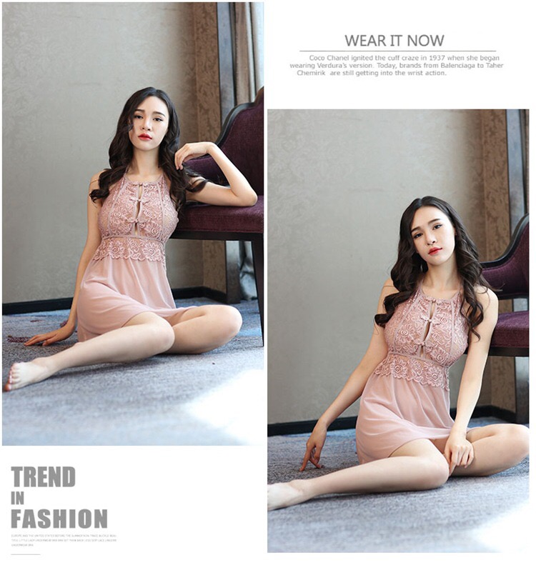 ชุดเดรส ชุดนอน ลูกไม้ ซีทรู สีนูทเนื้ออมกะปิ เนื้อผ้าลูกไม้สวยหรู งานสวย เซ็กซี่มากคะ