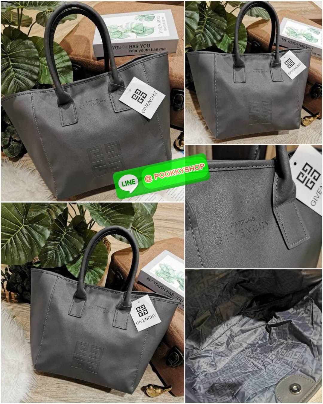 Best Seller! Givenchy Black Soft Leather Shoulder Handbags (Limited edition) กระเป๋าถือหรือสะพายพรีเมี่ยมของเเท้จาก "Givenchy Perfume Counter" วัสดุหนังนิ่มเรียบสีดำด้านหน้าปั้มโลโก้แบรนด์ GV ภายใน Polyester 100% สีดำสกรีนโลโก้สวยดูดี เปิดปิดด้ว