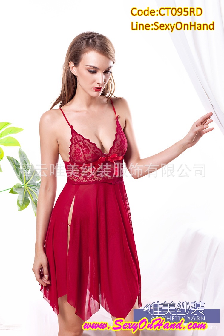 ชุดนอนเซ็กซี่ ชุดนอน ซีทรู ชุดนอน สายเดี่ยว สีแดง แต่งลูกไม้ช่วงใต้ อกถึงเอว แต่งชายแหวก รอบ แบบเซ็กซี่ เก๋มากคะ เนื้อผ้ามีน้ำหนัก และทิ้งตัวมาก+ G-string เข้าชุด