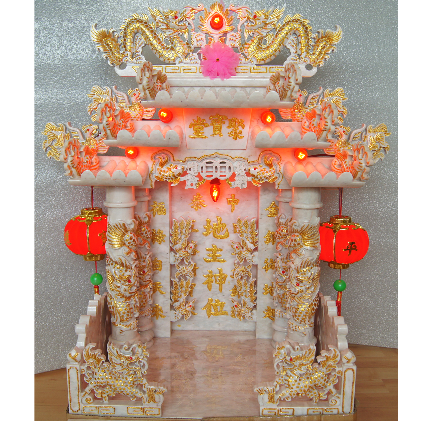 ศาลเจ้าที่หินอ่อน (ตี่จู้หินอ่อน ตี่จู้เอี๊ยะ) 18 นิ้ว 888 4 เสา 5 หลังคา เกล็ดทอง (หินสีขาว)