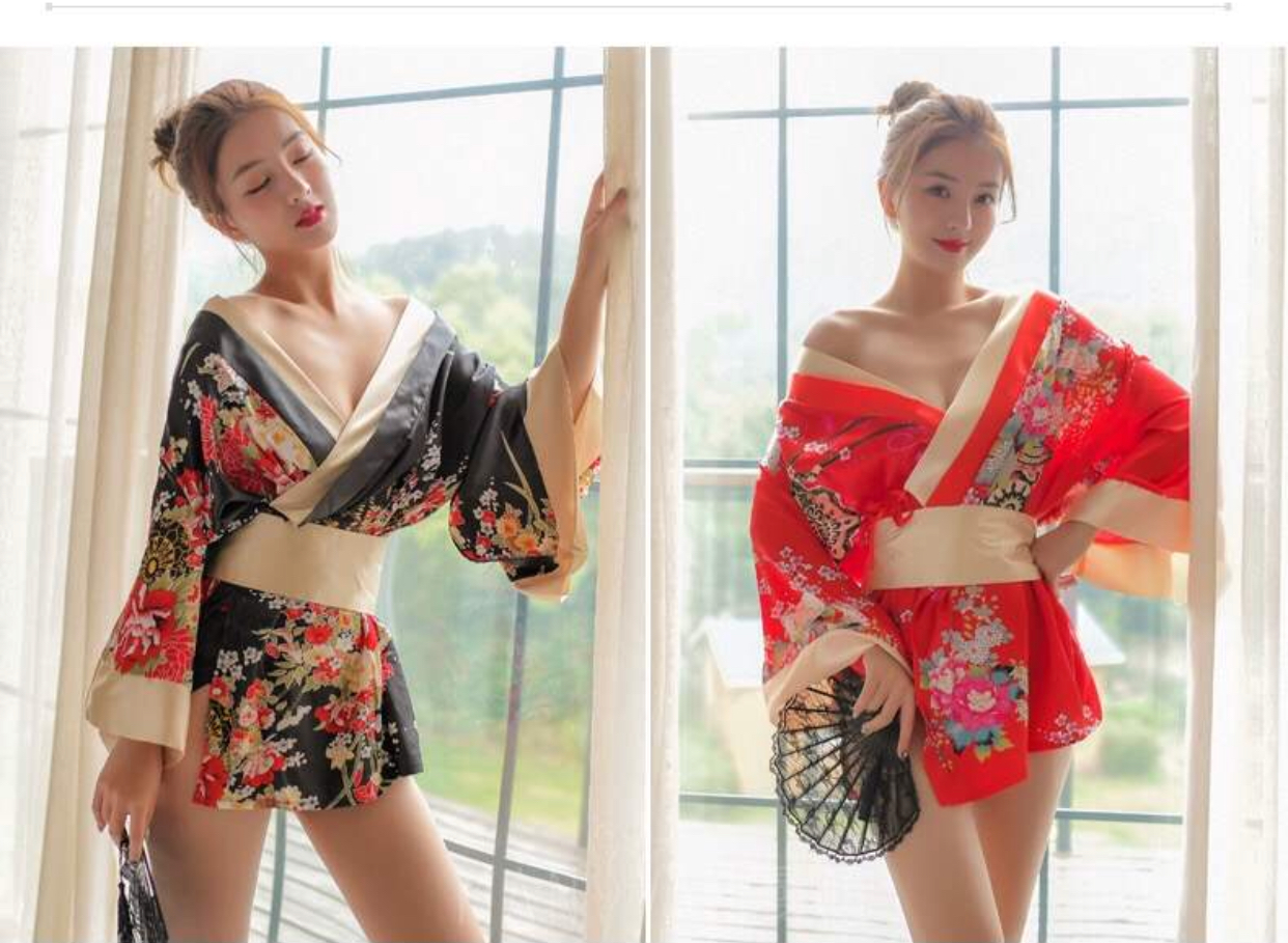 ชุดกิโมโน ซากุระ สีแดง ทอง แต่งสายคาด โบว์สำเร็จรูป สำเนา สำเนา