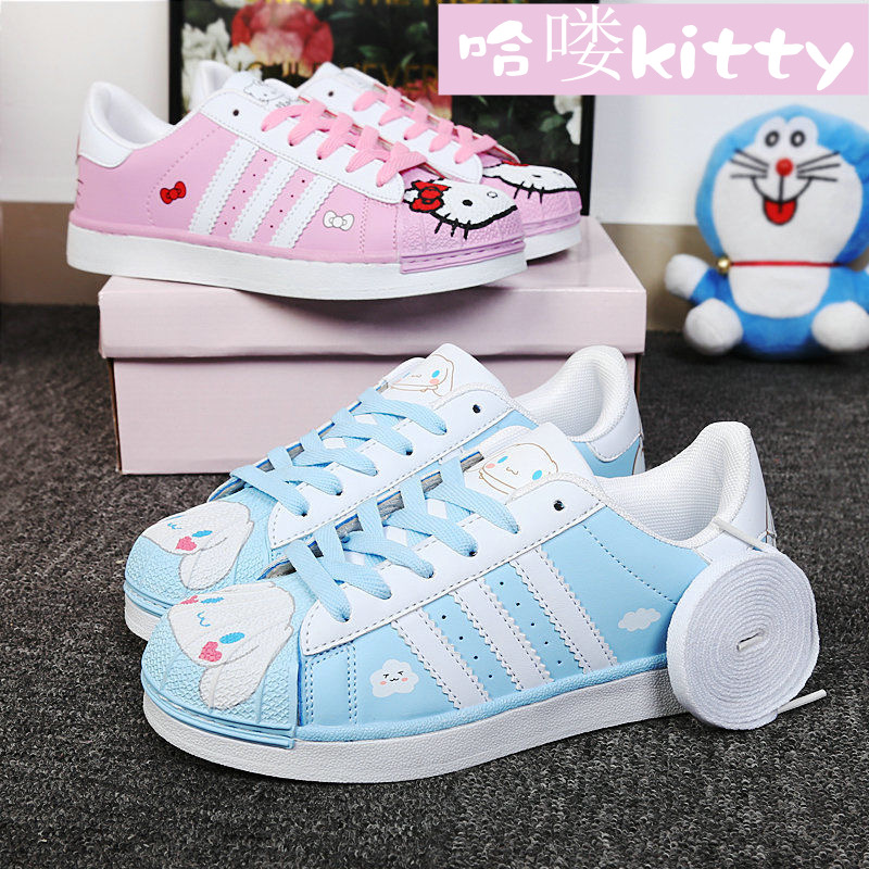 รองเท้าผ้าใบหนังหุ้มข้อ สกรีนลายน่ารัก พื้นนิ่ม ใส่สบาย