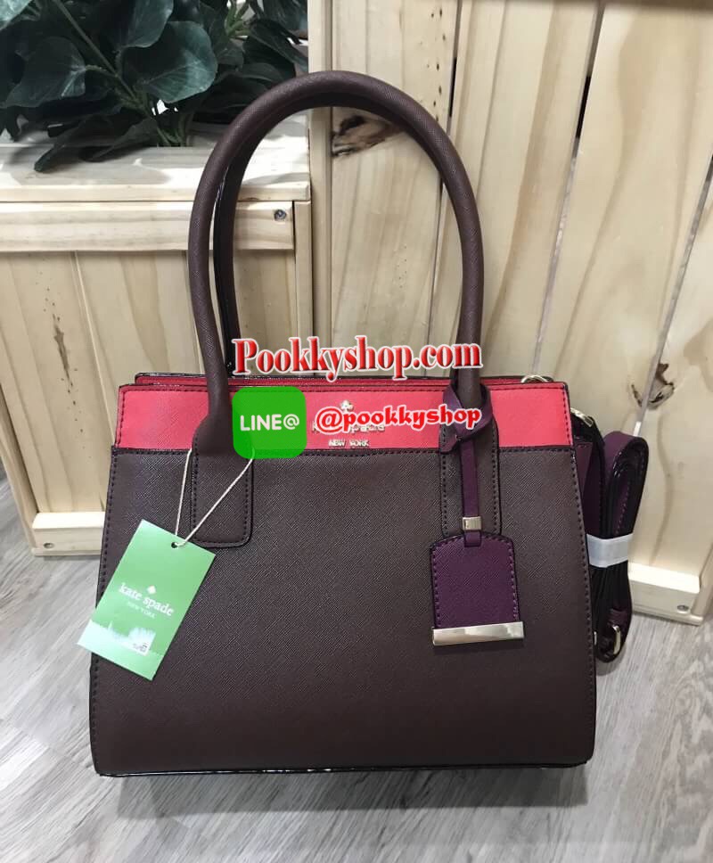 พร้อมส่งรุ่นหายาก! Kate Spade New York Women's Cameron Street Candace Satchel (Apple jelly / Merlot / Mahogany) กระเป๋าถือหรือสะพายหนัง Saffiano สวยอยู่ทรงสไตล์ PRADA รุ่นนี้โดดเด่นที่สี Multicolor สุดชิค ด้านหน้าประดับโลโก้แบรนด์อะไหล่ทอง พร้อมสายสะ