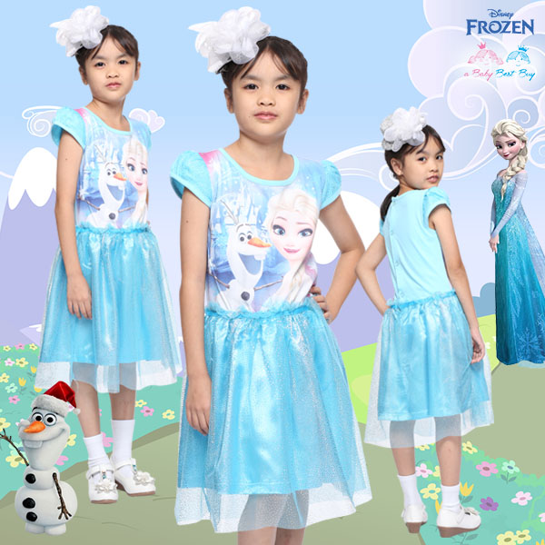 ( 4-6-8-10 ปี ) ชุดเดรส Disney Frozen สีฟ้า แขนสั้น สกรีนลาย เจ้าหญิงเอลซ่า ดิสนีย์แท้ ลิขสิทธิ์แท้ (สำหรับเด็ก4-6-8-10 ปี)