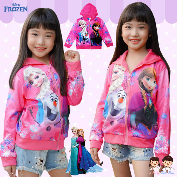 ( Size เด็ก 4-6-8-10 ปี ) Jacket Disney Frozen for Girl เสื้อแจ็คเก็ต เสื้อกันหนาว เด็กผู้หญิง สีชมพู รูดซิป มีหมวก(ฮู้ด)ใส่คลุมกันหนาว กันแดด ใส่สบาย ดิสนีย์แท้ ลิขสิทธิ์แท้