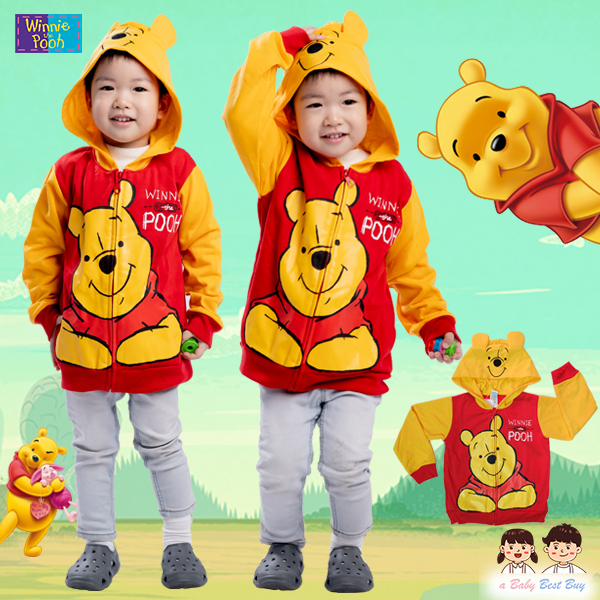 ฮ " (Size S-M-L-XL) " เสื้อแจ็คเก็ต Jacket Disney Winnie The Pooh เสื้อแจ็คเก็ต เสื้อกันหนาวแขนยาว เด็กผู้ชาย สกรีนลาย หมีพู เหลือง/แดง รูดซิป มีหมวก(ฮู้ด)สีเหลือง ใส่คลุมกันหนาว กันแดด ใส่สบาย ดิสนีย์แท้ ลิขสิทธิ์แท้ (Size S-M-L-XL)