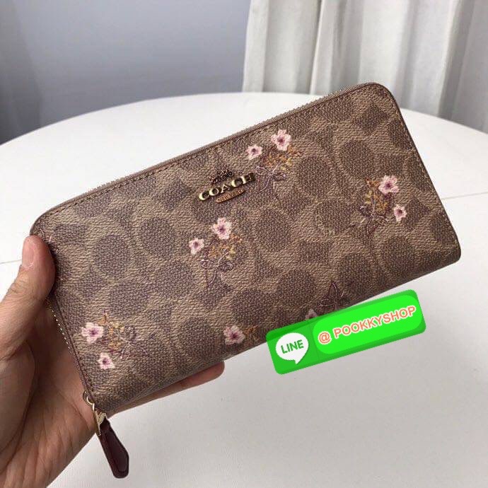 Coach Accordion Zip Wallet In Signature Canvas With Floral Bow Print