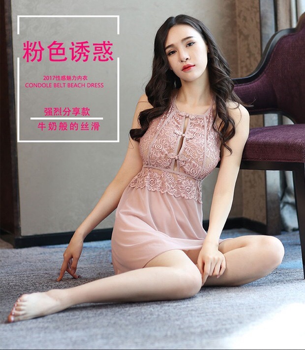 ชุดเดรส ชุดนอน ลูกไม้ ซีทรู สีนูทเนื้อ เนื้อผ้าลูกไม้สวยหรู งานสวย เซ็กซี่มากคะ