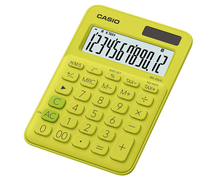 เครื่องคิดเลขตั้งโต๊ะ 12 หลัก Casio # MS-20UC สีเหลือง