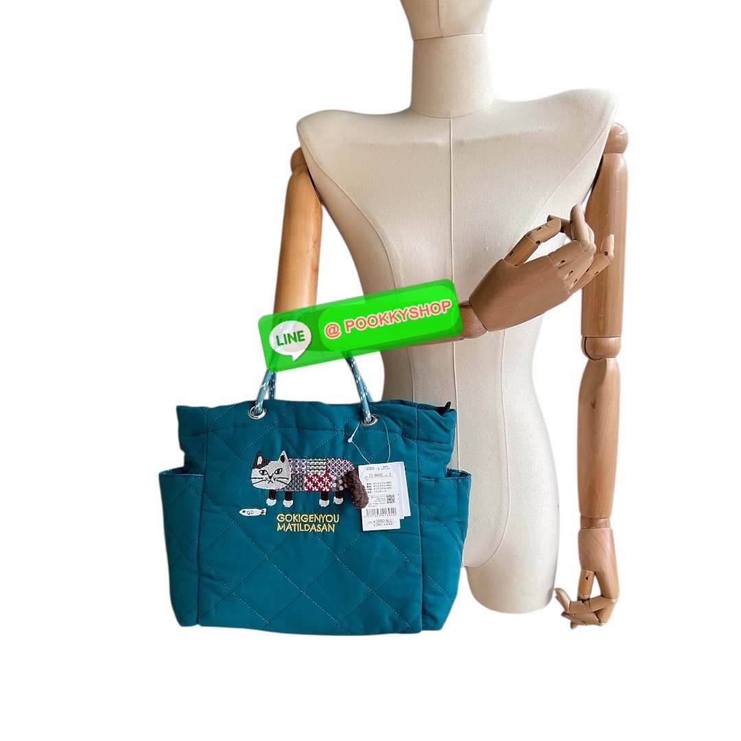 กระเป๋าโท้ท Kusuguru Japan Matilda-san กระเป๋าผ้าโพลีเอสเตอร์แบบสะพายข้างลายแมว Matilda จากคอลเลคชั่น 2025