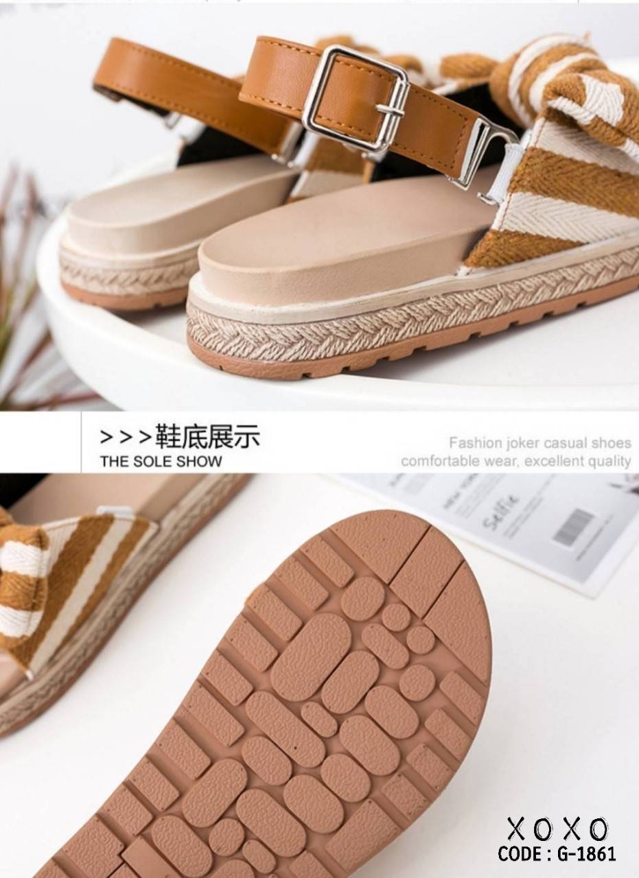 สินค้าพร้อมส่ง แถมฟรี สายคล้องเป็นรัดหลัง แตะสวม งานเก๋ วัสดุผ้าลายสลับสี ด้านหน้ามัดโบ พื้นรองเท้าส้นเสมอ ไม่ต้องเขย่ง สวมใส่ง่าย กระชับ แมทส์ชุดง่าย ติดรูเกี่ยวตะขอขอบรองเท้า ใส่ได้ 2 แบบ จะใส่แบบแตะ หรือมีสายรัดหลังง่ายๆ โดยเกี่ยวตะขอ เท่านั้นเอง ก็เปล