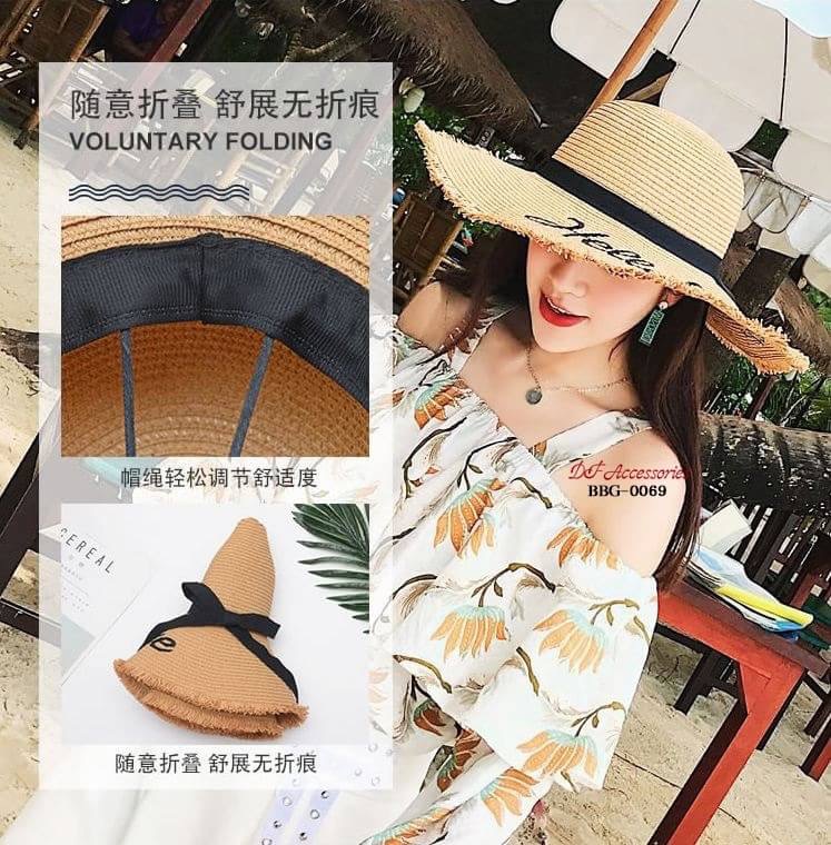 สินค้าพร้อมส่ง หมวกสานปีกกว้างปัก Hello Sunshine พับได้คืนรูปได้ดี ถูกน้ำได้ สวย ถ่ายรูปมากเริ่ดสุดๆจ้า