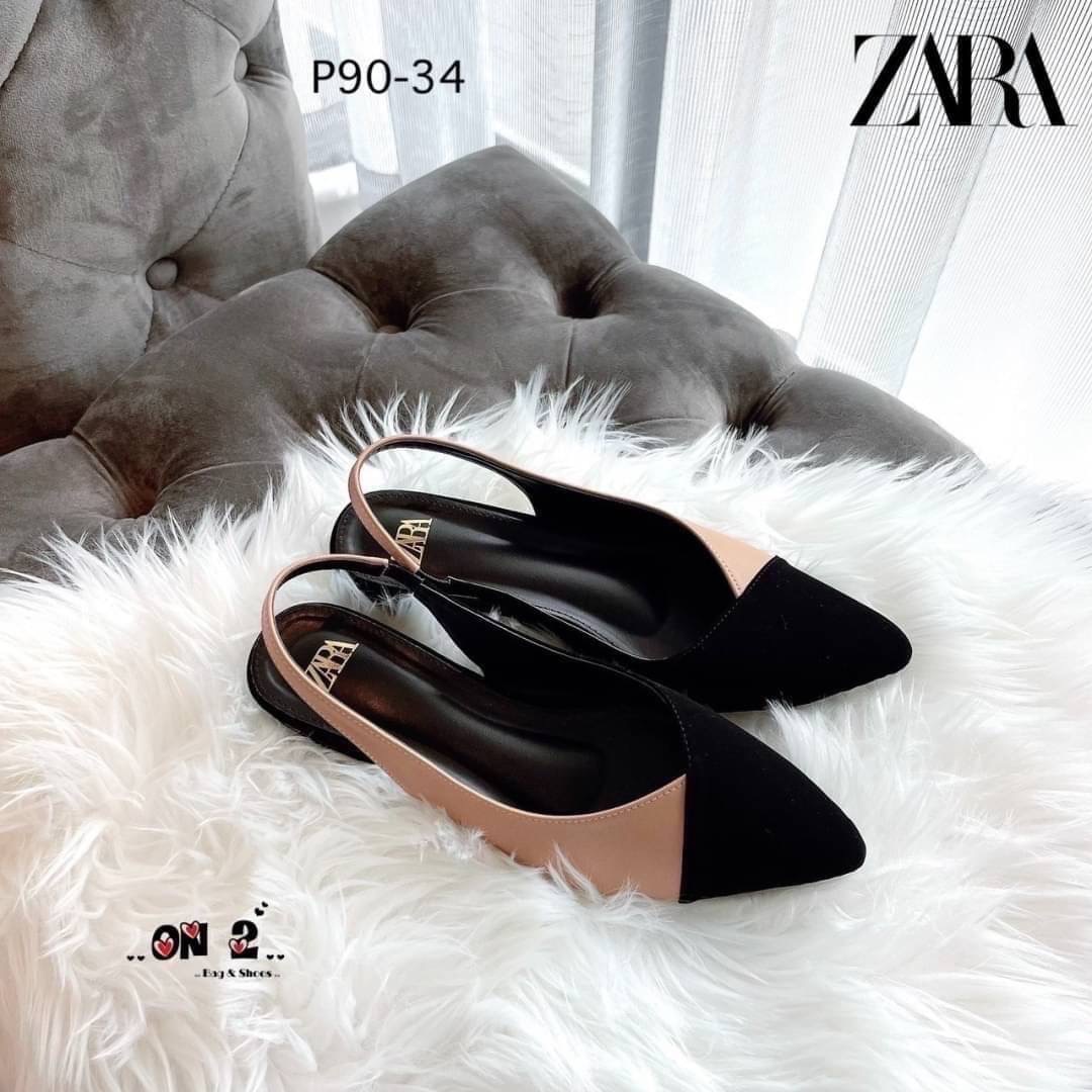 ZARA รองเท้าคัชชูหัวแหลมเปิดหลังสวมข้อเท้างานZARA ด้านหลังแบบยืดได้ สีสวยคลาสสิค ดำ-ขาว ดำ-ครีม ใส่แมทซ์กับชุดได้เยอะค่ะ