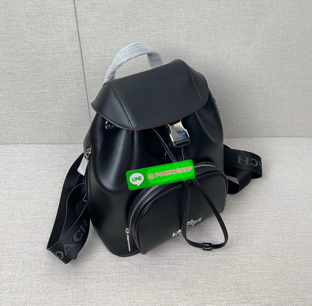 COACH PACE BACKPACK COACH CR100 | Refined calf leather | Inside zip and multifunction pockets | Drawstring and speedclip closures, fabric lining | Handle with 3" drop | Outside zip pocket | Outside zip access to interior |