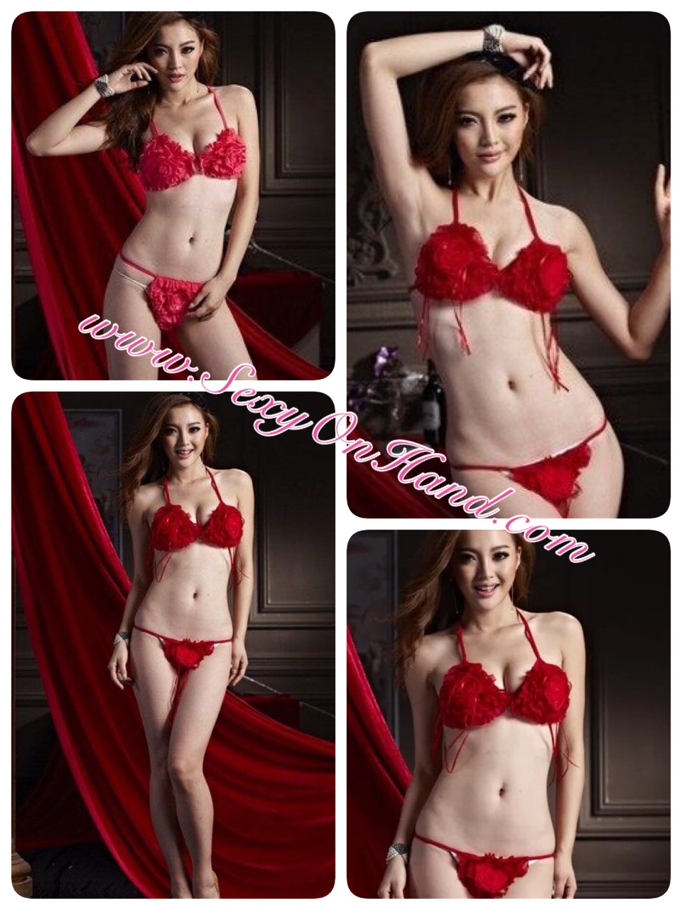 บิกินี่ BIKINI เซ็กซี่ ทูพีซ สีแดงสด แต่งชีฟองจีบย่น พองฟู เพิ่มวอลลุ่มเก๋ๆ เปรี้ยวจี๊ดส์แบบสุดๆ ไปเลยคร่า