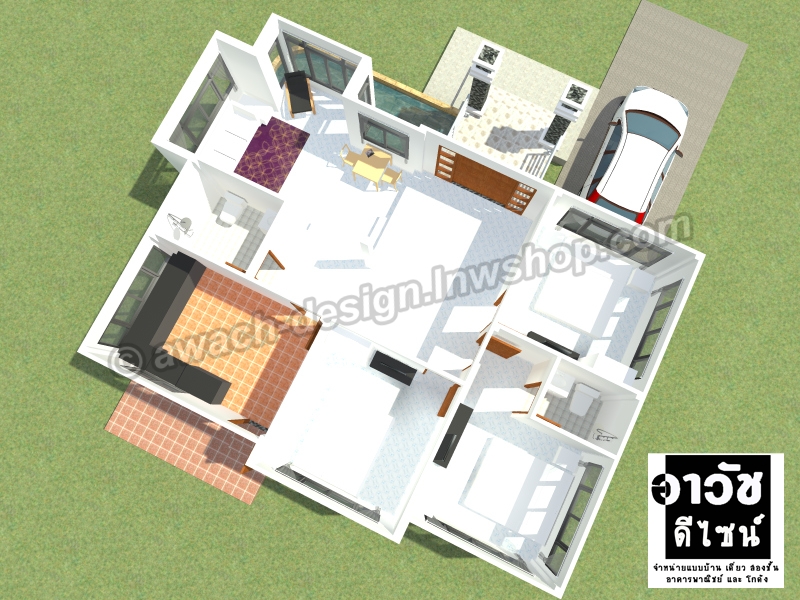 B109 แบบบ้านชั้นเดียว 3 ห้องนอน