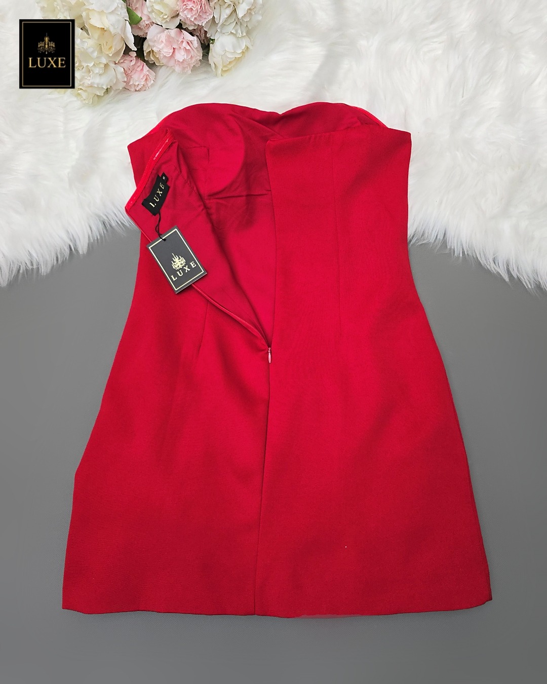 เดรสแฟชั่น เดรสเสื้อเกาะอก กระโปรงทรงเอ ทำจากผ้าฝ้ายผสมโพลีเอสเตอร์ เนื้อนุ่มยืดหยุ่น ใส่สบาย