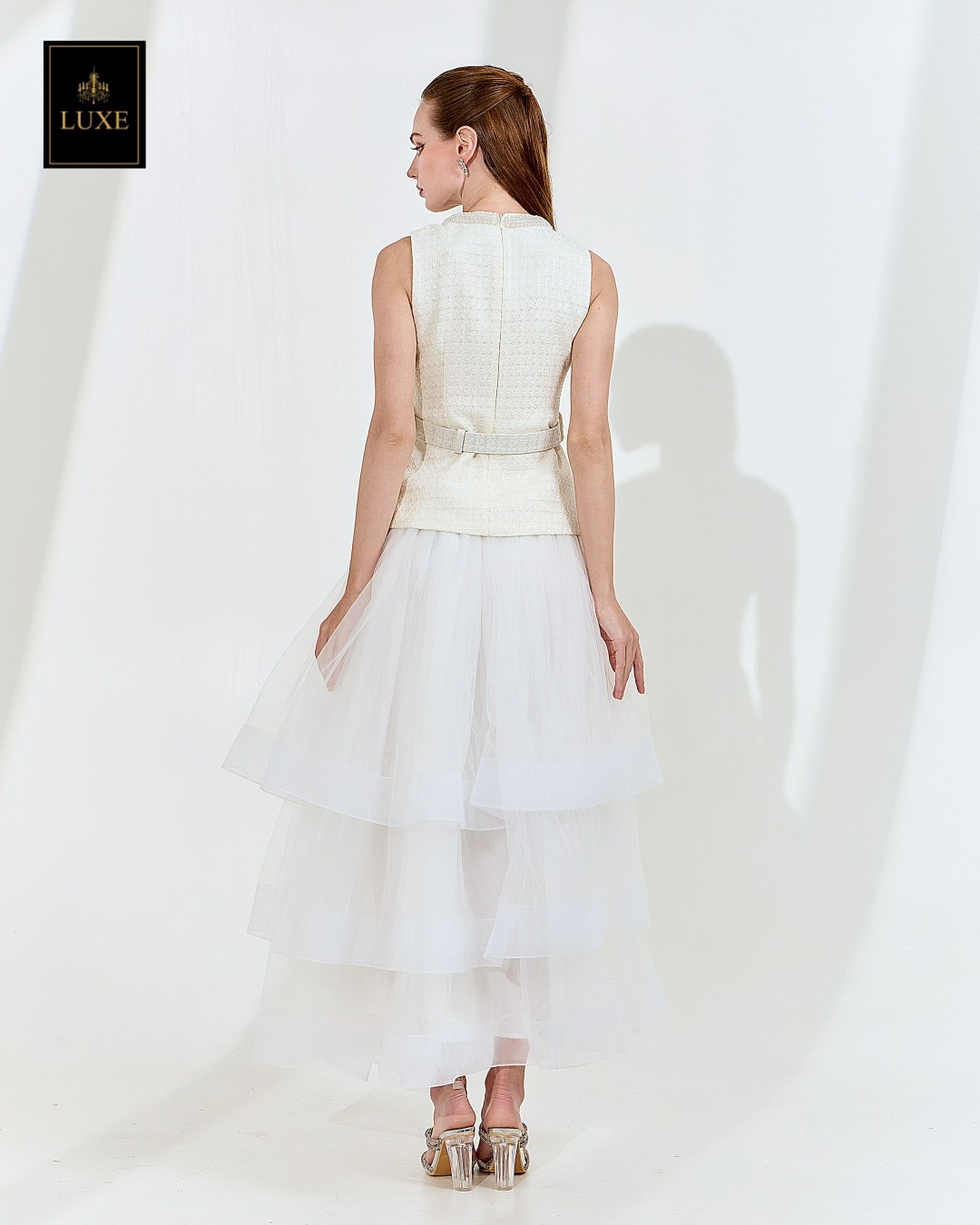 กระโปรงแฟชั่น กระโปรงยาว ดีเทลผ้าระบายวงกลมซ้อนกัน 3 ชั้น