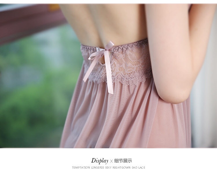 ชุดเดรส ชุดนอน ลูกไม้ ซีทรู สีนูทกะปิ เนื้อผ้าลูกไม้สวยหรู งานสวย เซ็กซี่มากคะ