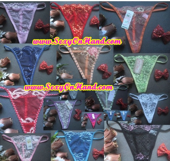 กางเกงใน G-string แต่งลูกไม้ (สีดำ ,ขาว ,ฟ้า ,ชมพู)