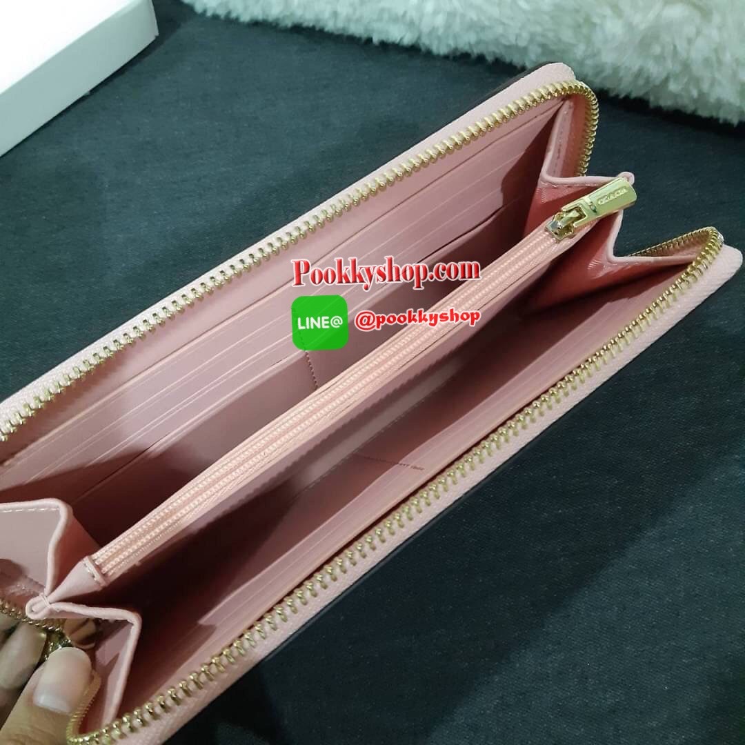 COACH F76873 ACCORDION ZIP WALLET IN SIGNATURE CANVAS กระเป๋าสตางค์รุ่นคลาสสิค ซิกเนเจอร์ของแบรนด์ วัสดุหนังแคนวาสเคลือบ เปิด-ปิดด้วยซิปรอบ ใส่บัตรได้ มีช่องซิปใส่เหรียญ ใส่มือถือได้ พกใบนี้ใบเดียวเอาอยู่แล้วจ้า 💕