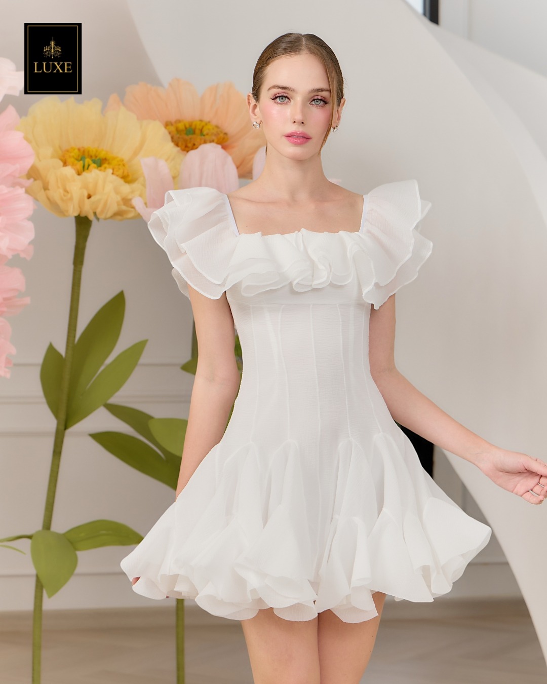 เดรสแฟชั่น เดรสกระโปรงสั้น เสื้อคอกว้าง ใส่เปิดไหล่ได้