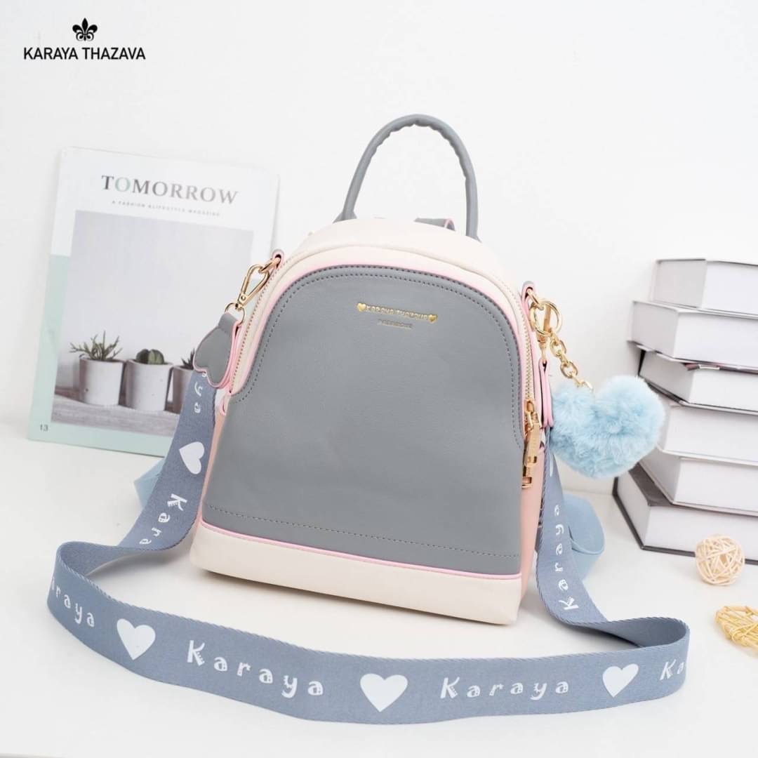 พร้อมส่ง เป้หนัง Karaya แบรนด์แท้ เป้ได้+สะพายข้างได้ สายสปอต สีทรูโทนพาสเทล สวยละมุน แถมฟรี‼️ปอมๆ