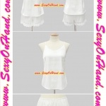 ชุดนอน คุณหนู ชุดนอนสายเดี่ยว ชุดนอน กางเกง ผ้าไหม สีขาว เนื้อผ้านุ่ม ลื่น ใส่สบาย ตัวเสื้อ แต่งชายเฉียง กางเกง แต่งชายด้วยลูกไม้ซีทรู สีขาวเข้ากับตัวชุด