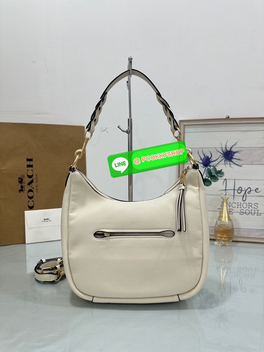 Coach C9190 Jules Hobo Shoulder Crossbody bag Refined pebble leather Inside zip and multifunction pockets Zip-top closure, fabric lining Detachable handle with 11" drop Outside zip pocket