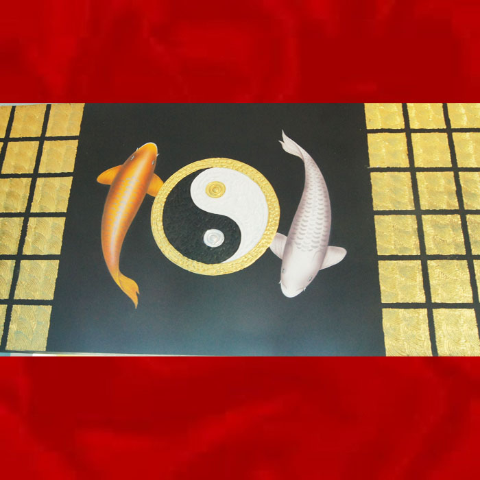 ภาพ ปลาคาร์ฟ คู่เงินทอง พื้นดำ ขนาดกว้าง120x60ซม