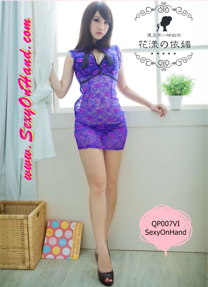 ชุดจีน เซ็กซี่ ชุดกี่เพ้า ซีทรูเบาๆ ผ้าลายลูกไม้สีม่วงปนชมพู เข้ารูป คอจีน ผ่าอกเซ็กซี่มากๆค่ะ เนื้อผ้าลูกไม้เกรดเอ นุ่ม ใส่สบาย เนื้อผ้าสามารถหยืดหยุ่นได้เยอะเลยคะ ใส่สบาย โชว์สัดส่วนได้อย่างลงตัวมาก +กางเกงในจีสตริงให้ด้วยนะคะ